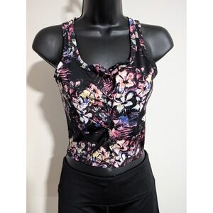 Material Girl Active Floral Print Cropped Workout Tank Top Racerback Medium